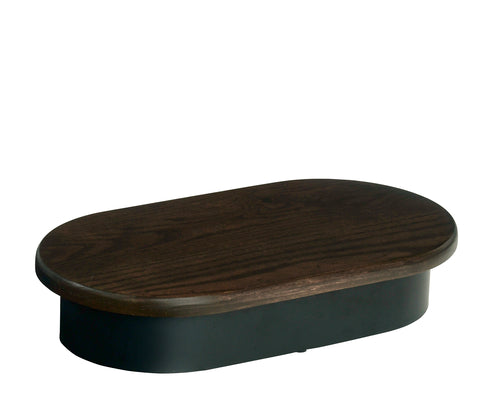 Cal-Mil 22411-3-112 Oval Display Riser - 18" x 10" x 3", Dark Stained Oak Wood/Black Metal-cityfoodequipment.com