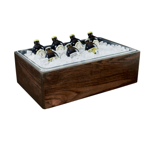 Cal-Mil 22421-12-112 Rectangular Ice Housing - 21 1/2"W x 12 1/2"D x 6"H, Oak Wood, Dark-cityfoodequipment.com