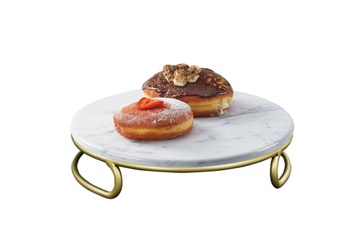 Cal-Mil 22425-3-81M 12" Round Display Riser - 3'H, Marble Melamine/Matte Gold Wire Base-cityfoodequipment.com