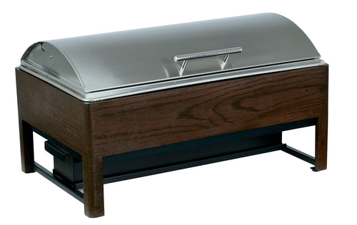 Cal-Mil 22426-112 Full Size Chafer w/ Lift Off Lid & Chafing Fuel Heat - Oak Wood, Dark-cityfoodequipment.com