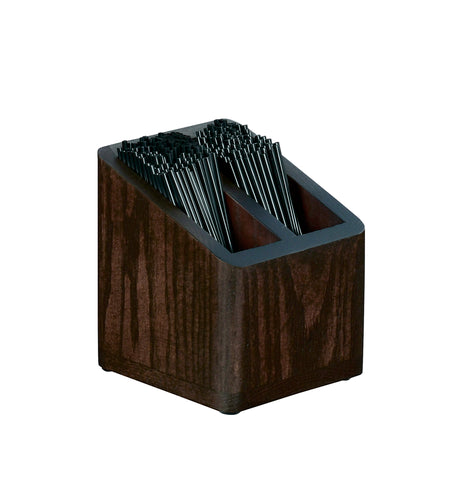 Cal-Mil 22429-112 2 Compartment Stir Stick Holder - 5" x 5" x 5 1/2", Brown-cityfoodequipment.com