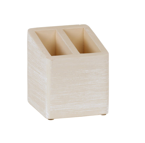 Cal-Mil 22429-113 2 Compartment Stir Stick Straw Holder - 5" x 5" x 5 1/2", White-Washed-cityfoodequipment.com