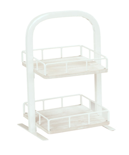 Cal-Mil 22435-2-113 2 Tier Display Stand w/ Adjustable Wood Shelves - 14" x 12" x 21"H, Pine Wood, White-Washed-cityfoodequipment.com