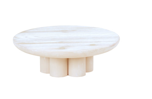 Cal-Mil 22453-4-113 12" Round Pedestal Riser - 4"H, Pine Wood, White-Washed-cityfoodequipment.com