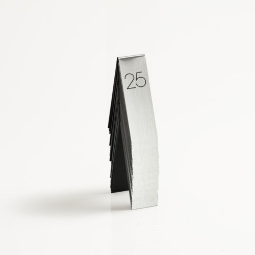 Cal-Mil 22623A-10 Tabletop Number Tents - #1-25, 1 3/4" x 5", Silver/Black-cityfoodequipment.com