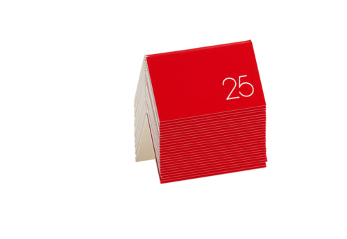 Cal-Mil 22625A-1 Tabletop Number Tents - #1-25, 5" x 3 1/2", Red/White-cityfoodequipment.com