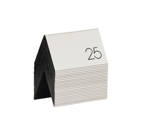 Cal-Mil 22625A-10 Tabletop Number Tents - #1-25, 5" x 3 1/2", Silver/Black-cityfoodequipment.com