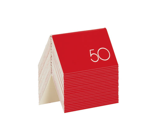 Cal-Mil 22625B-1 Tabletop Number Tents - #26-50, 5" x 3 1/2", Red/White-cityfoodequipment.com