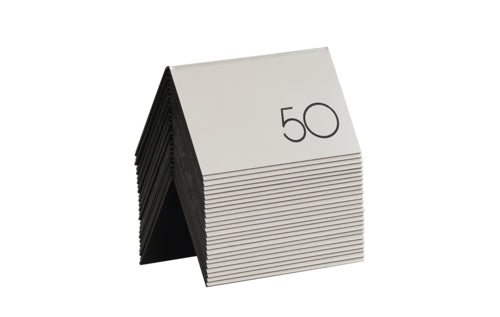 Cal-Mil 22625B-10 Tabletop Number Tents - #26-50, 5" x 3 1/2", Silver/Black-cityfoodequipment.com