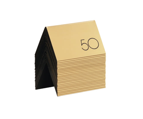 Cal-Mil 22625B-11 Tabletop Number Tents - #26-50, 5" x 3 1/2", Gold/Black-cityfoodequipment.com