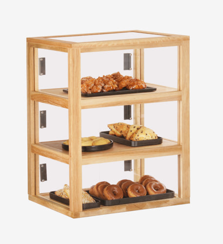 Cal-Mil 22912-115 3 Tier Pastry Display Case - 21" x 17" x 28"H, Oak Wood-cityfoodequipment.com