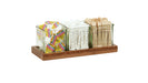 Cal-Mil 23183-78 Rectangular 3 Compartment Condiment Jar Display - Clear/Walnut-cityfoodequipment.com
