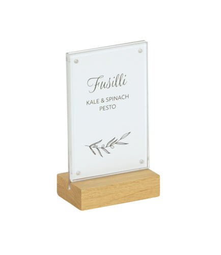 Cal-Mil 23185-46-21 Tabletop Menu Card Holder - 4" x 6 1/2", Acrylic/Oak-cityfoodequipment.com