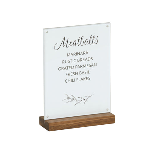 Cal-Mil 23185-811-78 Tabletop Menu Card Holder - 8 1/2" x 12 1/4", Acrylic/Walnut-cityfoodequipment.com
