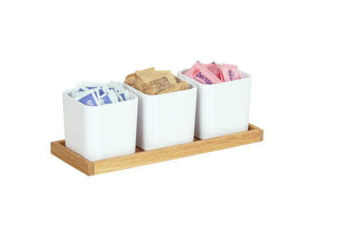 Cal-Mil 23206-21 Rectangular 3 Compartment Condiment Jar Display - White/Oak-cityfoodequipment.com