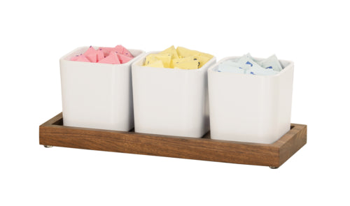 Cal-Mil 23206-78 Rectangular 3 Compartment Condiment Jar Display - White/Walnut-cityfoodequipment.com