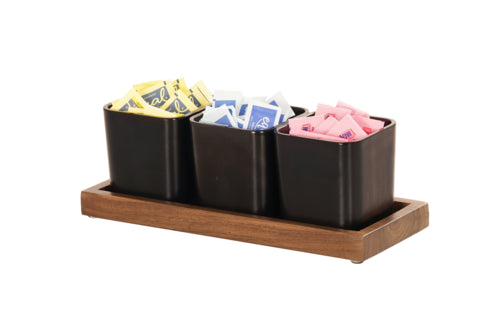 Cal-Mil 23207-78 Rectangular 3 Compartment Condiment Jar Display - Black/Walnut-cityfoodequipment.com