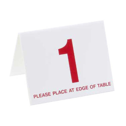 Cal-Mil 234 Tabletop Number Tents - #1 25, 3" x 3 1/2", White/Red-cityfoodequipment.com