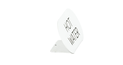 Cal-Mil 23401-3-15 "Hot Water" Table Tent Sign - 4 1/2"W x 2"H, Metal, White-cityfoodequipment.com