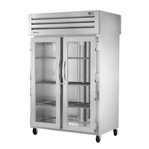 True STA2RPT-2G-2S-HC 52 3/5" Two Section Pass Thru Refrigerator, (4) Left/Right Hinge Glass Doors, 115v-cityfoodequipment.com