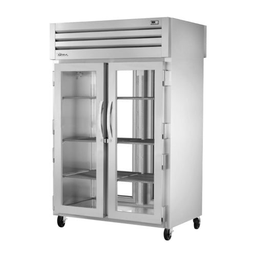 True STG2RPT-2G-2G-HC 52 3/5" Two Section Pass Thru Refrigerator, (4) Left/Right Hinge Glass Doors, 115v-cityfoodequipment.com
