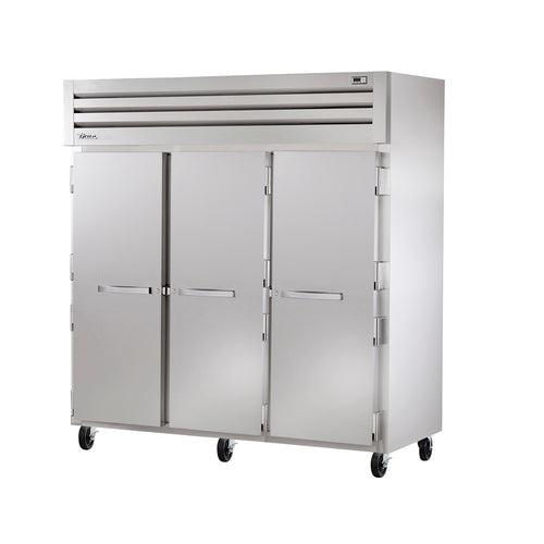 True STG3R-3S-HC 77 3/4" Three Section Reach In Refrigerator, (3) Left/Right Hinge Solid Doors, 115v-cityfoodequipment.com