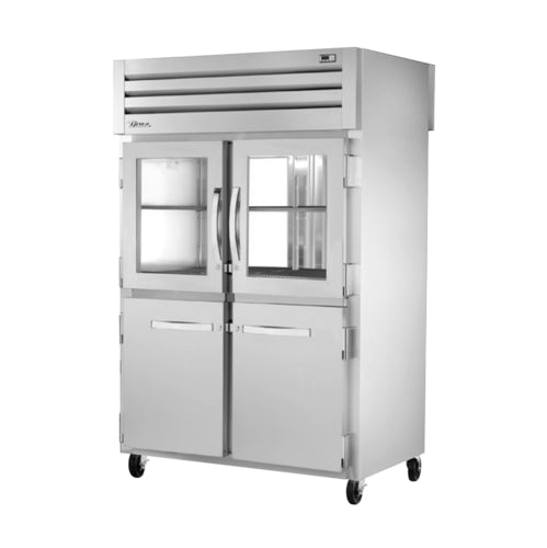 True STR2RPT-2HG/2HS-2G-HC 52 3/5" Two Section Pass Thru Refrigerator, (4) Glass Doors, (2) Solid Doors, Left/Right Hinge, 115v-cityfoodequipment.com