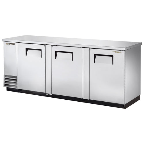 True TBB-4-S-HC 90 3/8" Bar Refrigerator - 3 Swinging Solid Doors, Stainless, 115v-cityfoodequipment.com