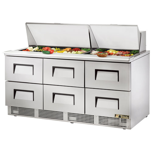 True TFP-72-30M-D-6-HC 72" Sandwich/Salad Prep Table w/ Refrigerated Base, 115v-cityfoodequipment.com