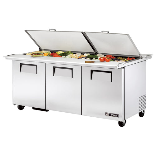 True TSSU-72-30M-B-DS-ST-HC 72" TSSU Series Mega Top Dual Sided Sandwich/Salad Prep Table w/ Refrigerated Base, 115v-cityfoodequipment.com