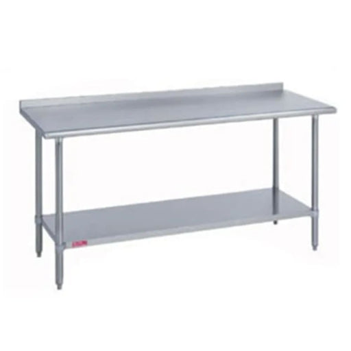 Duke 314-24108-2R 108" 14 Ga Work Table W/ Undershelf & 300 Series Stainless Top, 1 1/8" Backsplash-cityfoodequipment.com
