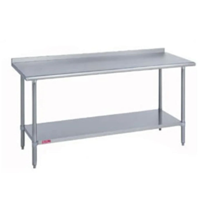 Duke 314-24108-2R 108" 14 Ga Work Table W/ Undershelf & 300 Series Stainless Top, 1 1/8" Backsplash-cityfoodequipment.com