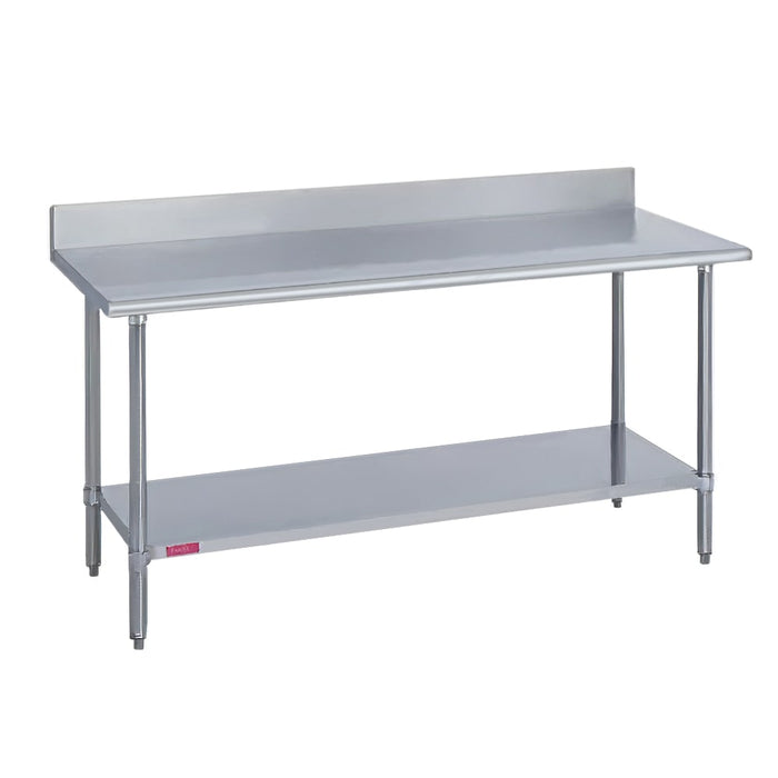 Duke 314-24108-5R 108" 14 Ga Work Table W/ Undershelf & 300 Series Stainless Top, 4 3/5" Backsplash-cityfoodequipment.com