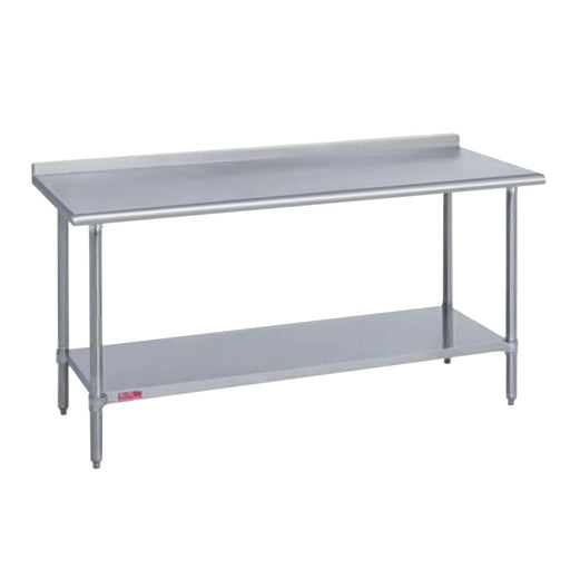 Duke 314-24120-2R 120" 14 Ga Work Table W/ Undershelf & 300 Series Stainless Top, 1 1/8" Backsplash-cityfoodequipment.com