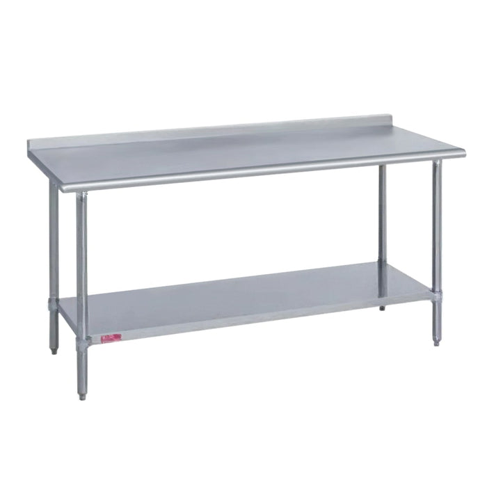 Duke 314-24132-2R 132" 14 Ga Work Table W/ Undershelf & 300 Series Stainless Top, 1 1/8" Backsplash-cityfoodequipment.com