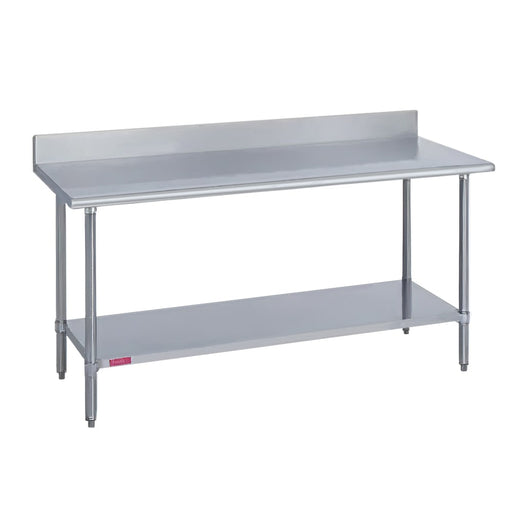 Duke 314-24132-5R 132" 14 Ga Work Table W/ Undershelf & 300 Series Stainless Top, 4 3/5" Backsplash-cityfoodequipment.com