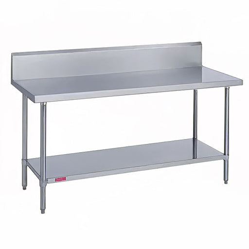 Duke 314-24144-10R 144" 14 Ga Work Table W/ Undershelf & 300 Series Stainless Top, 9 1/2" Backsplash-cityfoodequipment.com