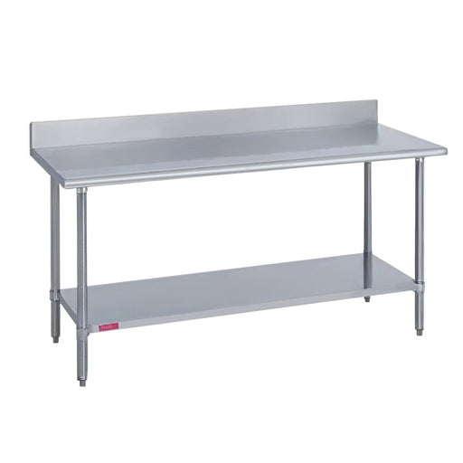 Duke 314-24144-5R 144" 14 Ga Work Table W/ Undershelf & 300 Series Stainless Top, 4 3/5" Backsplash-cityfoodequipment.com