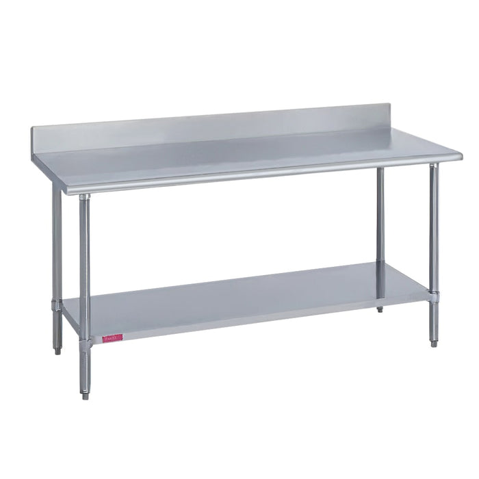 Duke 314-24144-5R 144" 14 Ga Work Table W/ Undershelf & 300 Series Stainless Top, 4 3/5" Backsplash-cityfoodequipment.com