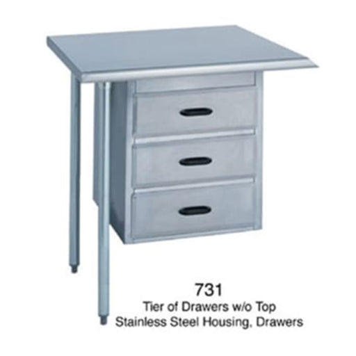 Duke 731 Tier Of 3 Drawers, All Stainless, Factory Installed On Work Tables-cityfoodequipment.com