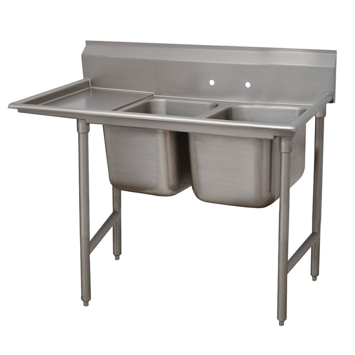 Advance Tabco 9-2-36-18L 59" 2 Compartment Sink w/ 16"L x 20"W Bowl, 12" Deep-cityfoodequipment.com