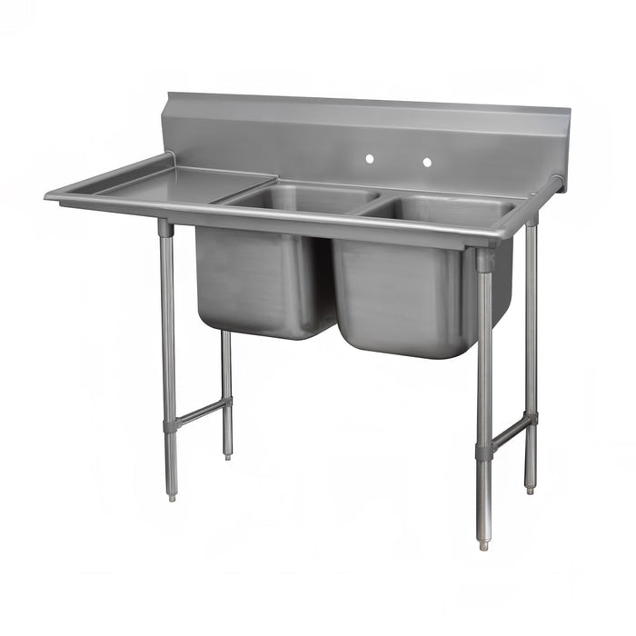 Advance Tabco 9-2-36-24L 65" 2 Compartment Sink w/ 16"L x 20"W Bowl, 12" Deep-cityfoodequipment.com