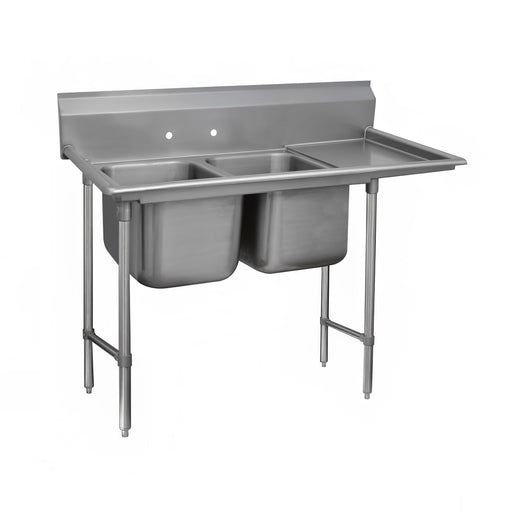 Advance Tabco 9-2-36-24R 65" 2 Compartment Sink w/ 16"L x 20"W Bowl, 12" Deep-cityfoodequipment.com