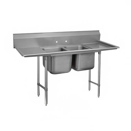 Advance Tabco 9-2-36-24RL 85" 2 Compartment Sink w/ 16"L x 20"W Bowl, 12" Deep-cityfoodequipment.com