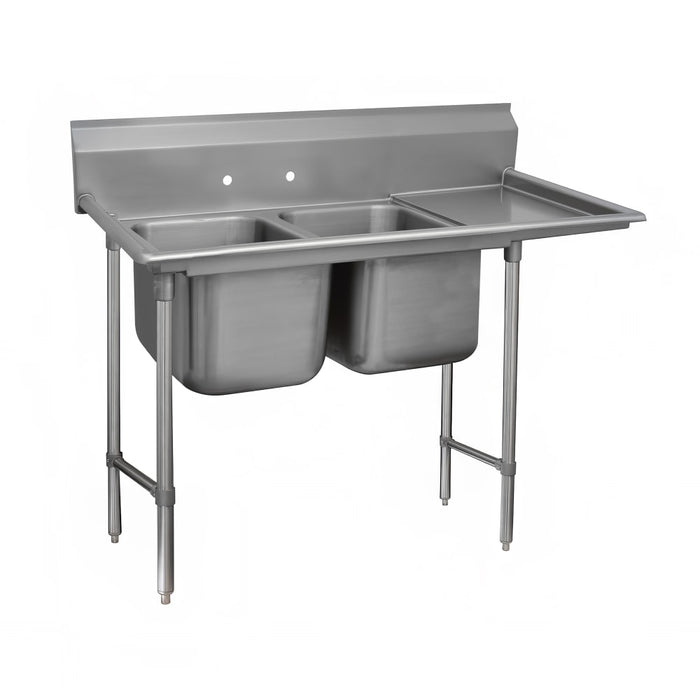 Advance Tabco 9-2-36-36R 77" 2 Compartment Sink w/ 16"L x 20"W Bowl, 12" Deep-cityfoodequipment.com