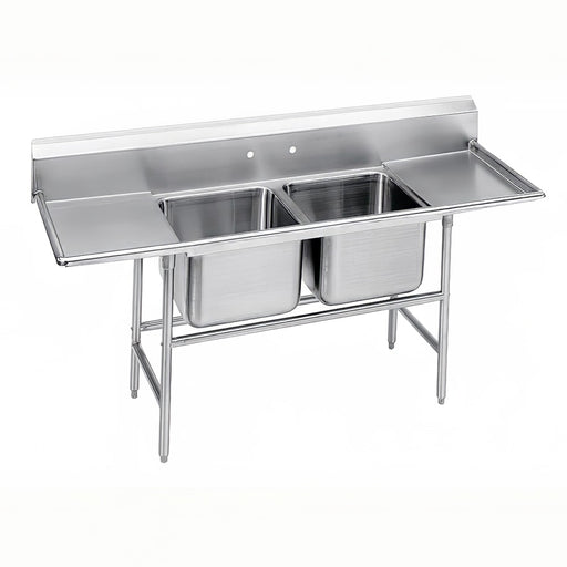 Advance Tabco 9-2-36-36RL 109" 2 Compartment Sink w/ 16"L x 20"W Bowl, 12" Deep-cityfoodequipment.com
