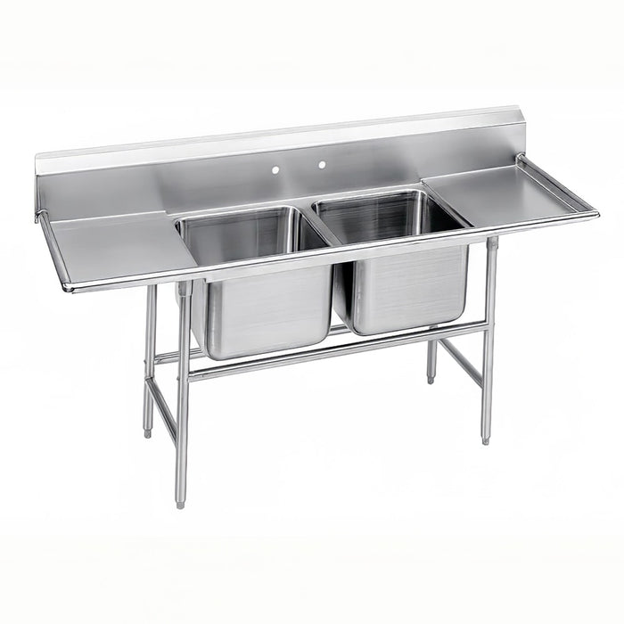 Advance Tabco 9-2-36-36RL 109" 2 Compartment Sink w/ 16"L x 20"W Bowl, 12" Deep-cityfoodequipment.com