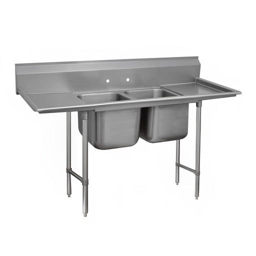 Advance Tabco 9-22-40-18RL 81" 2 Compartment Sink w/ 20"L x 20"W Bowl, 12" Deep-cityfoodequipment.com