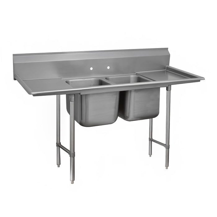 Advance Tabco 9-22-40-18RL 81" 2 Compartment Sink w/ 20"L x 20"W Bowl, 12" Deep-cityfoodequipment.com