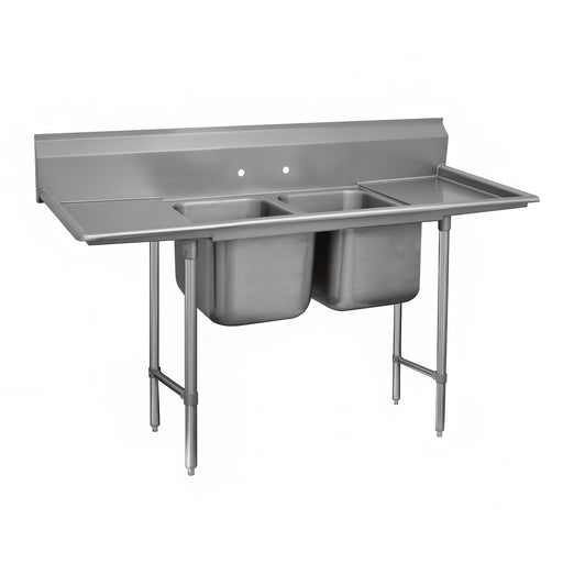 Advance Tabco 9-22-40-24RL 93" 2 Compartment Sink w/ 20"L x 20"W Bowl, 12" Deep-cityfoodequipment.com